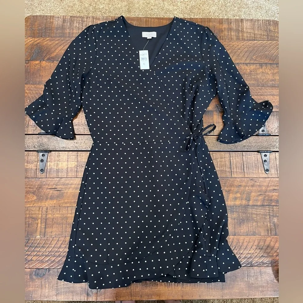 LOFT Black Wrap Romper with Ruffled 3/4 Sleeves - Picture 1 of 4